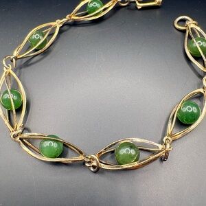 Dainty Vintage Gold Bracelet with Green Accents